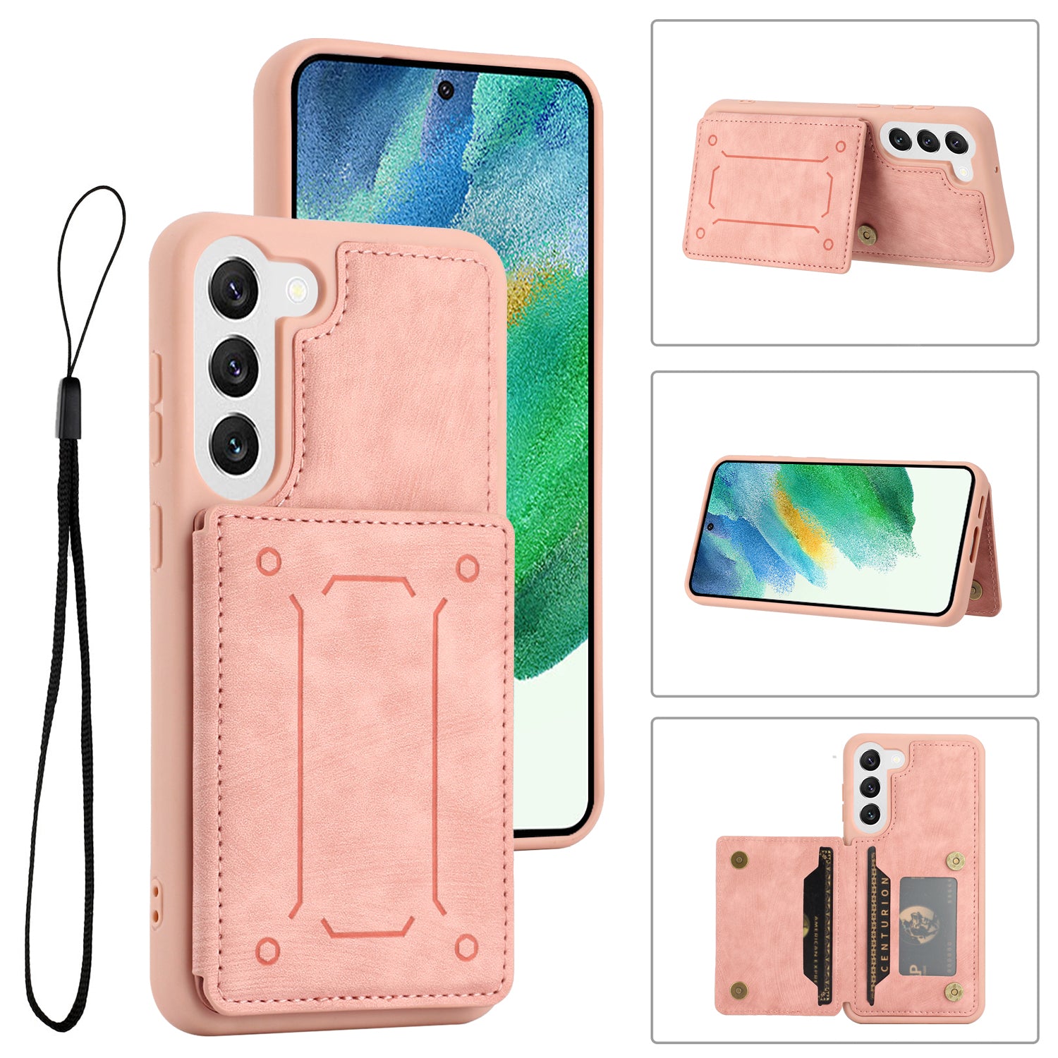 For Samsung Galaxy S21 FE 5G PU Leather Coated TPU Kickstand Phone Case Dual Card Slots Magnetic Shockproof Cover with Wrist Strap For Samsung Galaxy S21 FE 5G PU Leather Coated TPU Kickstand Phone Case Dual Card Slots Magnetic Shockproof Cover with Wrist Strap